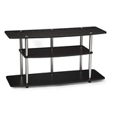 3-Tier Flat Screen TV Stand Black Wood/Stainless
